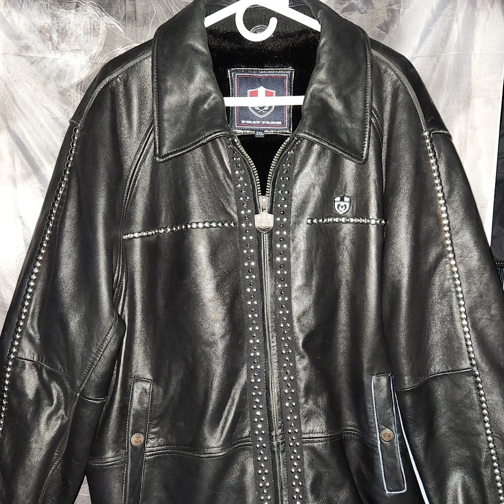 1 Of 1 Phat Farm Limited Edition Studded Premium Leather Coat Fur Lined 2X - Picture 8 of 14